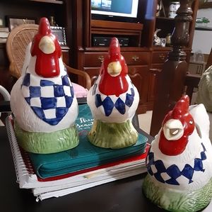 Vintage rooster/chicken sugar, creamer, Silverware holder